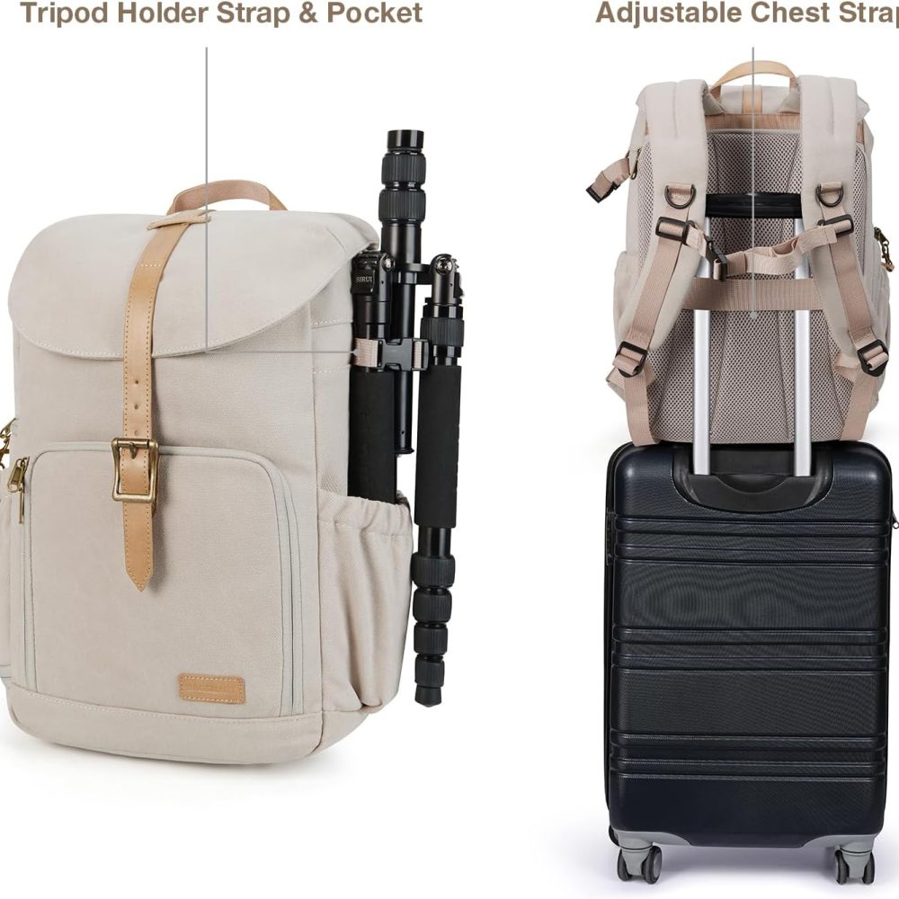 BAGSMART Camera Backpack, DSLR Camera Bag Backpacks for Photographers, Waterproof Anti-Theft Photography Backpack with 15 Inch Laptop Compartment & Tripod Holder, Ivory White - Image 6