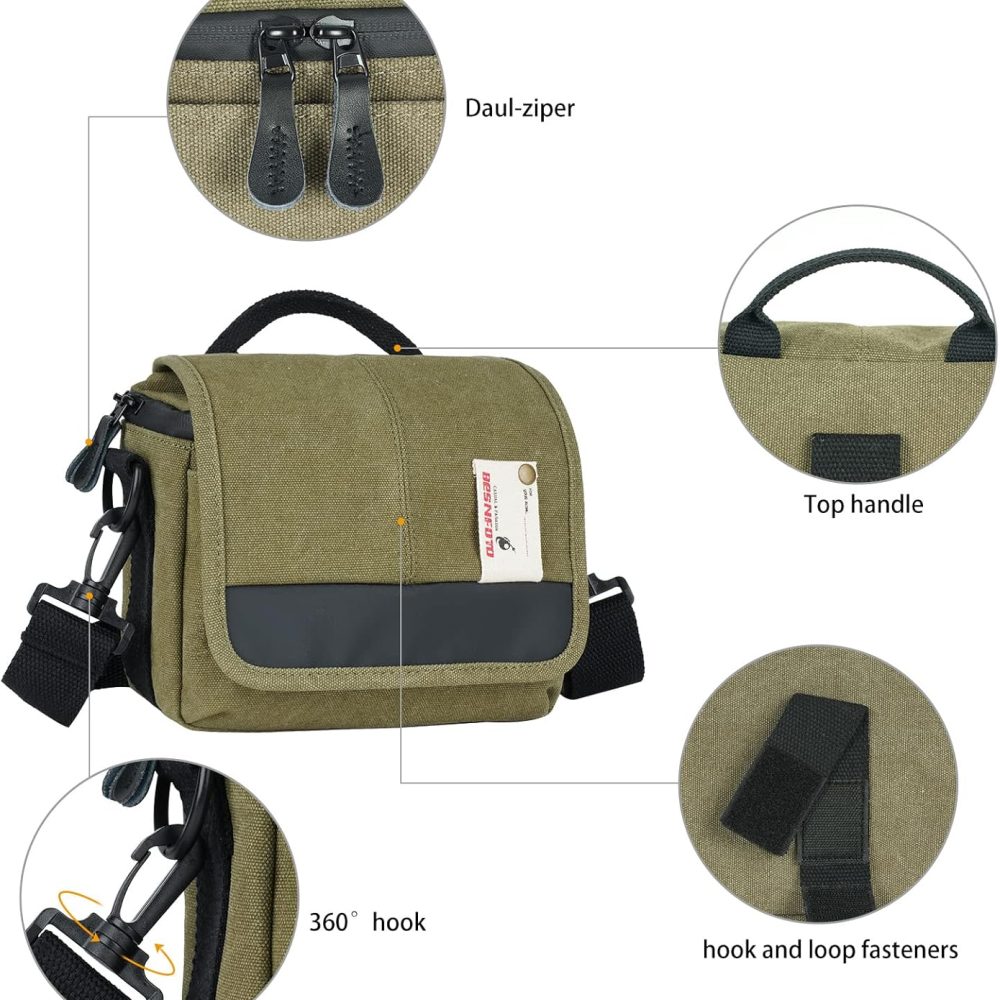 Besnfoto Camera Bag Small Mirrorless Camera Shoulder Bag Purse Waterproof Canvas Cute Compact Camera Messenger Bag Case for Women and Men - Image 3