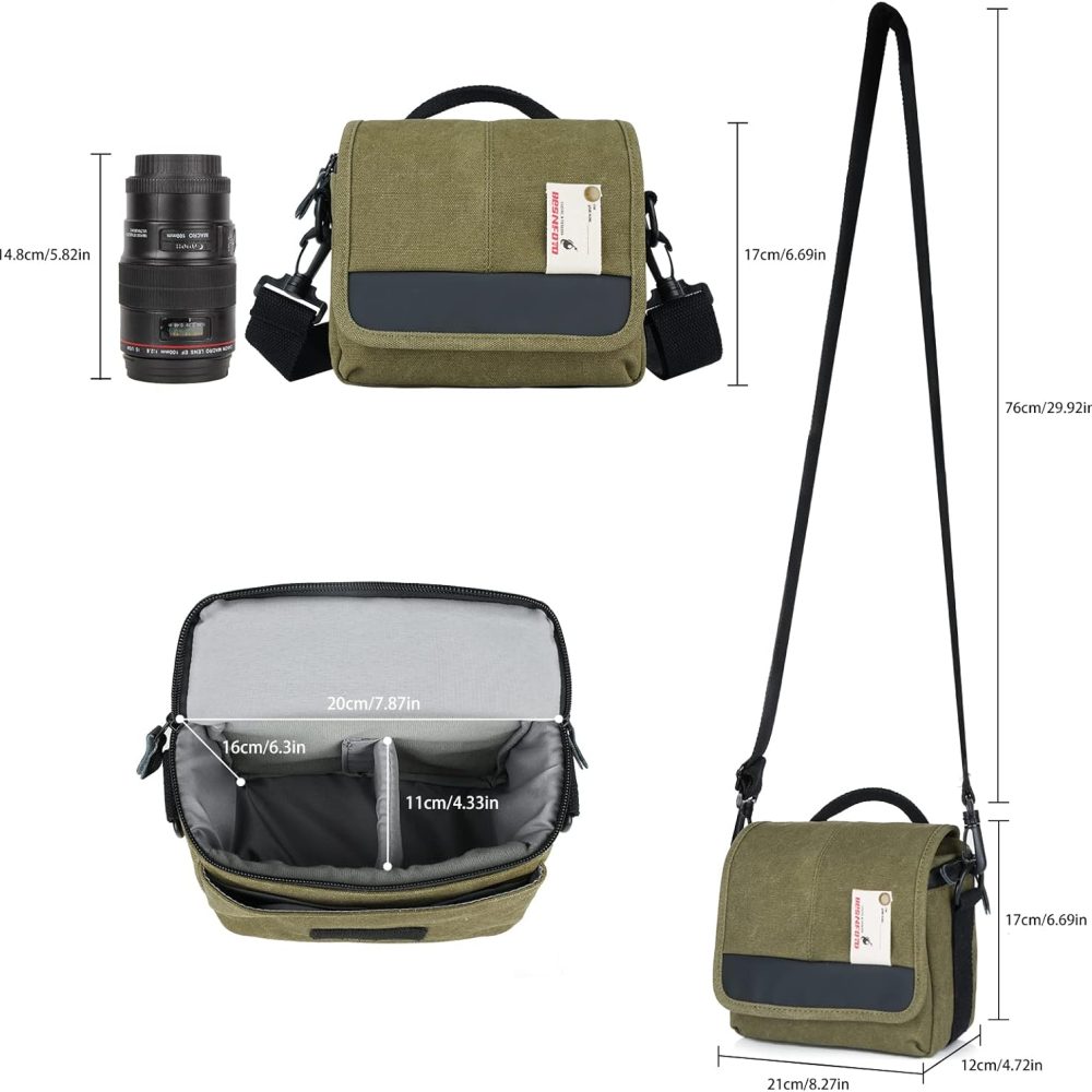 Besnfoto Camera Bag Small Mirrorless Camera Shoulder Bag Purse Waterproof Canvas Cute Compact Camera Messenger Bag Case for Women and Men - Image 4