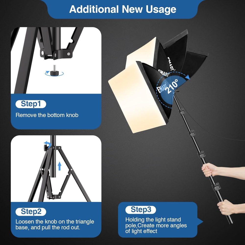 EMART Softbox Lighting Kit, 16"X16" Soft Box, 3000K-6000K 85W LED Bulbs with Remote, 65" Tripod, Professional Softbox Photography Lighting Kit for Studio Lights, Portrait, Video Recording(1PACK) - Image 4