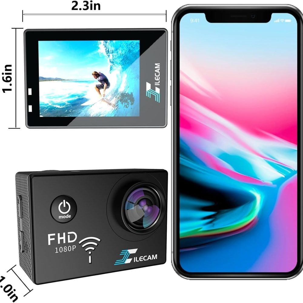 WiFi Sports Camera 4xZoom Action Camera 40m/131ft Underwater Waterproof with 2 X1050 mAh Batteries and Multi-Function - Image 3